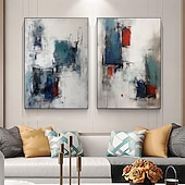 preiswerte Abstrakte Gemälde-handgemachtes blaues und rotes abstraktes Gemälde handgemachtes minimalistisches Gemälde auf Leinwand Gemälde moderne abstrakte Wandkunst Malerei handgemalt Wabi-Sabi Kunst Büro Gemälde Wandkunst
