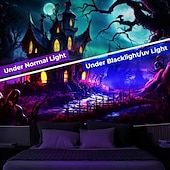 levne halloweenské nástěnné tapisérie-halloween dekorace lovený dům tapisérie černé světlo UV reaktivní záře ve tmě mlhavý hřbitov závěsná tapisérie nástěnná malba do obývacího pokoje ložnice