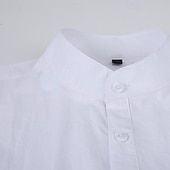 economico Casual da lavoro-Per uomo Camicia camicia di lino Camicia con colletto cinese Camicia con colletto alla coreana Camicia popover Maglietta informale Tinta unica Da mare Hawaiano Nero Bianco Verde Cachi Manica lunga