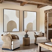preiswerte Stillleben-Gemälde-handgemachtes beiges Bogengemälde Wandkunst beige 3D minimalistisches Strukturgemälde beige minimalistisches Wandkunst ein Paar beige Gemälde neutrale Leinwandkunst