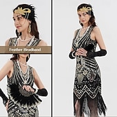 levne oblečení-Retro Řvoucí 20s 20. léta 20. století Bubenové šaty Úbory Sada příslušenství Doplňky do vlasů İnci Kolyeler Velký Gatsby Buben dívka Svatební host Flitry Třásně Dámské Svatebnívečírek Šaty Klub