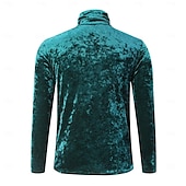 billiga grundläggande t-shirts-Herr T-shirt i sammet Långärmad tröja Mock turtleneck Långärmad Polokrage Sommar Ensfärgat Dagligen Hawaiisk Knappar Utomhus Gata Casual Svart Vit Grön Topp t-shirt för män