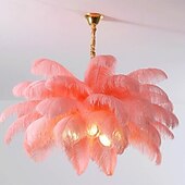 cheap Chandeliers-LED Pendant Light Chandelier Gorgeous Extra Large 80cm Ostrich Feather Bouquet 5-light Pendant Light Romantic Mounted Lighting Fixture for Restaurant Bedroom Chain Adjustable