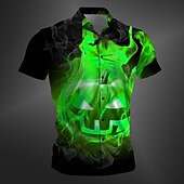 preiswerte Halloween-Shirts-Halloween Herren Kürbis Hemd Knopfhemd Kurzarm Brautkleider schlicht Dunkel Party-Abendgarderobe Täglich Sommer Winter Frühling &amp; Herbst Umlegekragen Knopf hoch 3D-Druck Rote Purpur Orange Grün