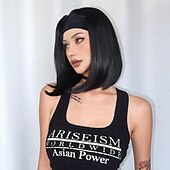 Χαμηλού Κόστους Συνθετικές Trendy Περούκες-Synthetic Wig Uniforms Career Costumes Princess Straight kinky Straight Middle Part Layered Haircut Machine Made Wig 14 inch Black Synthetic Hair Women's Cosplay Party Fashion Natural Black