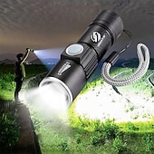 abordables Linternas-linterna led recargable súper brillante con cabeza de carga usb trasera linterna impermeable con zoom luz portátil 3 modos de iluminación batería incorporada