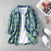 Da ragazzo 3D A quadri Camicie Manica lunga Estate Primavera Di tendenza Essenziale Bambino 4-12 anni Colletto Esterno Informale Giornaliero Standard economico T-shirt e camicie per bambini-Da ragazzo 3D A quadri Camicie Manica lunga Estate Primavera Di tendenza Essenziale Bambino 4-12 anni Colletto Esterno Informale Giornaliero Standard