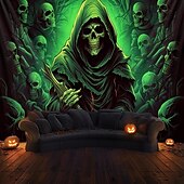 billige Halloween dekorasjon-halloween dekorasjoner grønne hodeskaller hengende billedvev veggkunst stor billedvev veggmaleri dekor fotografi bakteppe teppe gardin hjem soverom stue
