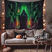 billige Halloween dekorasjon-halloween dekorasjoner grønne hodeskaller hengende billedvev veggkunst stor billedvev veggmaleri dekor fotografi bakteppe teppe gardin hjem soverom stue