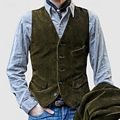 economico Gilet-Per uomo Gilet Da mare Giornaliero Vintage Di tendenza Primavera &amp; Autunno Bottoni Tasche decorative Poliestere Velluto a coste Comodo Liscio Monopetto - 1 bottone A V Standard Nero Blu Marrone Verde