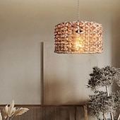 cheap Island Lights-Hanging Swag Ceiling Lamp Twine Natural Rattan Lampshade Portable Pendant Light Dimmable Modern Farmhouse khaki Cord Chandelier Instant on Swag Lamp