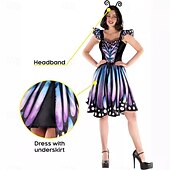 preiswerte Damenkostüme-Schmetterling Faschingskostüme Kleid Stirnband Erwachsene Damen Lustiges Kostüm Party Karneval Einfaches Karnevalskostüm