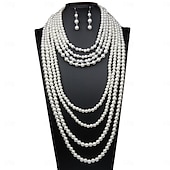 voordelige Sieradensets-Bruidssieradensets 1 set Parel 1 Ketting Oorbellen Dames Elegant Stijlvol Schattig Meerlaags Kostbaar Rond Sieraden set Voor Bruiloft Feest