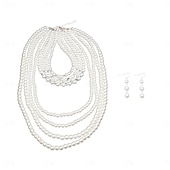 voordelige Sieradensets-Bruidssieradensets 1 set Parel 1 Ketting Oorbellen Dames Elegant Stijlvol Schattig Meerlaags Kostbaar Rond Sieraden set Voor Bruiloft Feest
