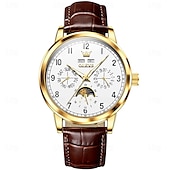cheap Mechanical Watches-OLEVS Men Mechanical Watch Fashion Business Wristwatch Automatic Self-winding Moon phase Luminous Perpetual Calendar Leather Watch
