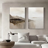 preiswerte Landschaftsgemälde-Landschaftsölgemälde handgemachtes beiges abstraktes Gemälde handgemaltes beiges Ölgemälde braunes Gemälde strukturierte minimalistische Kunst Bergkunst Gemälde für Wohnzimmer Schlafzimmer