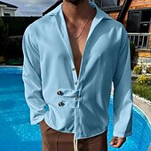 preiswerte Herrenhemd zum Knöpfen-Herren Hemd Sommerhemd Freizeithemd Strandhemd Schwarz Weiß Armeegrün Grau Leicht Blau Langarm Einfach Revers Urlaub Hawaiianisch Button-Down Bekleidung Polyester Mode Lässig Bequem