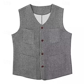 Χαμηλού Κόστους Gilets-Ανδρικά Veste Gilet Γάμου Εκδήλωση / Πάρτι Καθημερινά Μοντέρνα Δουλειά Άνοιξη &amp; Χειμώνας Κουμπί Τσέπη Πολυεστέρας Άνετο Σκέτο Μονόπετο Ενός Κουμπιού Λαιμόκοψη V Κανονικό Μαύρο Ανοικτό Γκρίζο Γιλέκο