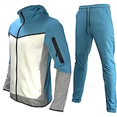 cheap Tracksuits-Men&#039;s Tracksuit Jogging Suit 2 Piece Full Zip Casual Fall Long Sleeve Breathable Soft Fitness Gym Workout Running Sportswear Activewear Color Block Gray Black Black Orange