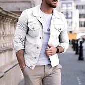 preiswerte Herrenjacken &amp; Herrenmäntel-Herren Leichte Jacke Trucker Jacke Sommerjacke Hemdjacke Urlaub Täglich Tasche Frühling &amp; Herbst Einfach Mode Klassisch Revers Regulär Schwarz Weiß Rot Marineblau Blau Jacken