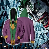 billige Hettegensere-Joker Joker Ytterklær Hettegenser med glidelås Animé 3D Lomme foran Graphic Kengurulomme Til Par Herre Dame Voksne Halloween Karneval Maskerade 3D-utskrift Fritid / hverdag