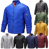 preiswerte Herrenjacken &amp; Herrenmäntel-Herren Bomberjacke übergangsjacke Ausgehen Tasche Frühling &amp; Herbst Einfach Klassisch Stehkragen Regulär Schwarz Gelb Rot Königliches Blau Hellgrau Jacken