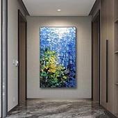 abordables Peintures fleurs/botaniques-3d bleu forêt peinture à la main grande toile verticale peinture à l&#039;huile mur art arbre toile abstraite à la main longue mur étroit decoroversize peinture à l&#039;huile grand abstrait bleu décoration