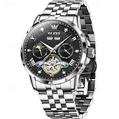 baratos Relógio Automático-nova marca olevs moda masculina europeia tendência relógio de negócios calendário luminoso indicação de 24 horas semana relógio mecânico multifuncional pulseira de aço à prova d&#039;água esportes relógio
