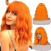 economico Parrucche da festa-parrucca bob caschetto corto parrucca ondulata con la frangetta per le donne parrucca riccia sciolta lunghezza della spalla parrucca sintetica parrucca cosplay per la ragazza uso quotidiano parrucca