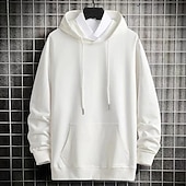 billiga bashuvtröjor för män-Herr Huvtröja Svart Vit Gul Rubinrött Blå Huva Slät Ficka Sport &amp; Utomhus Dagligen Helgdag Streetwear Grundläggande Ledigt Vår &amp; Höst Kläder Pull Tröjor Långärmad
