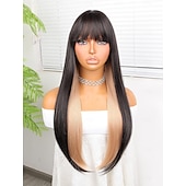 abordables Perruques Synthétiques Sans Bonnet-Perruque Synthétique Yaki Droite Coupe Droite Perruque 24 pouces Noir et Or Cheveux Synthétiques Femme Noir / Blond