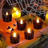 billiga Ljusljus-12st svarta led värmeljus halloween nattlampor levande ljus utomhus inomhus trädgård halloween inredning halloween elektriska ljus batteridrivna halloween lyktor semester fest dekorationer