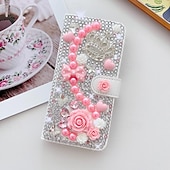 cheap iPhone Cases-Phone Case For Samsung Galaxy iPhone 16 iPhone 15 Pro Max Plus iPhone 14 13 12 11 Pro Max Plus Mini SE Wallet Case for Women Girl with Stand Holder Magnetic Bling Glitter Shiny Flower Floral TPU