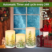 ieftine Lumini de lumânări-lumânări fără flacără cu temporizator lumânări led de ceară cu pilon lumânări pâlpâitoare brad de Crăciun pentru decorarea casei de vacanță set cadou de 3