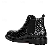 preiswerte Chelsea -Stiefel-Chelsea-Stiefel aus gewebtem Kunstleder für Herren – stilvolle schwarze Schlupfstiefeletten mit elastischen Seiteneinsätzen
