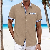 economico Vacanza-Per uomo Camicia camicia di lino Camicia estiva Camicia hawaiana Color Block Da mare Curise Nero Bianco Rosa Blu marino scuro Manica corta Con colletto Primavera estate Abbigliamento Collage