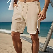 tanie Wakacje-Męskie Szorty Lniane szorty Letnie szorty Szorty plażowe Prosta noga Równina Oddychający Miękka Do kolan Codzienny Święto Moda Moda miejska Biały Niebieski Nieelastyczny
