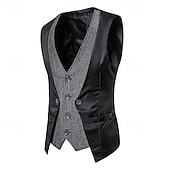 cheap Men&#039;s Vest-Men&#039;s Vest Gilet Wedding Event / Party Daily Fashion Business Spring &amp;  Fall Patchwork Button 2 in 1 Polyester Comfortable Color Block Single Breasted One-button V Neck Regular Fit Black Navy Blue