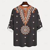 economico Modello etnico-Per uomo Etnico Camicia Camicia con bottoni Camicia Henley Manica lunga Vintage Informale Tribale Da mare Giornaliero Spiaggia Estate Inverno Primavera &amp; Autunno Colletto alla coreana Abbottonare