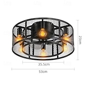 billige Taklamper-led takvifte lys 53cm 6-lys med fjernkontroll lydløs vifte taklys retro industrivifte pendel lys metall vintage burvifte tak lys for soverom stue spisestue lampe 110-240v (pære ikke inkludert)