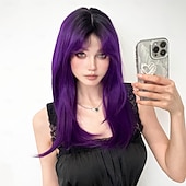 cheap Synthetic Trendy Wigs-Synthetic Wig Uniforms Career Costumes Princess Straight kinky Straight Middle Part Layered Haircut Machine Made Wig 22 inch Bright Purple Synthetic Hair Women's Cosplay Party Fashion Purple