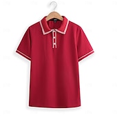 preiswerte Klassisches Poloshirt für Herren-Herren Baumwoll-Poloshirt Golfshirt Arbeit Geschäft Gerippter Polokragen Klassisch Kurzarm Basic Modern Einfarbig Patchwork Knöpfe Frühling &amp; Sommer Normale Passform Dunkelgrau Schwarz Burgunderrot