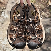 voordelige Buitensandalen-Bruin leren outdoorsandalen voor heren met verstelbare bandjes – duurzame en comfortabele wandelsandalen