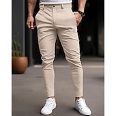 cheap Chinos-Men&#039;s Graduation Trousers Chinos Chino Pants Buttons Pocket Plain Comfort Business Daily Classic Style Black Dark Blue Micro-elastic