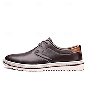baratos Casual-sapatos masculinos casuais azul marinho - elegantes oxfords de couro com cordões e sola branca para negócios e uso diário