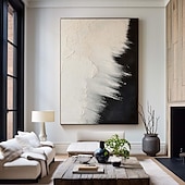 preiswerte Abstrakte Gemälde-Ölgemälde, groß, handgemalt, beige und schwarz strukturierte Wandkunst, beiges abstraktes Gemälde auf Leinwand, moderne abstrakte Wandkunst auf Leinwand, ein Paar schwarze Strukturgemälde