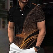 billige Geometrisk polo for menn-fritidspolosett for menn med 3d-utskrift daglig bruk kortermet turndown-poloskjorter svart vår og sommer s m l mikroelastisk jakkeslagspolo