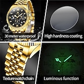 abordables Relojes de Cuarzo-Reloj de Cuarzo OLEVS para Hombre Reloj de Pulsera de Moda para Deportes al Aire Libre Fase Lunar Calendario Luminiscente Reloj de Acero Resistente al Agua