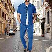 economico camicia da uomo con bottoni-Per uomo Camicia Completo di camicia Camicia estiva Camicia con bottoni Maglietta informale Camicia da spiaggia Nero Bianco Blu Kaki Grigio Manica corta Liscio Collo ripiegabile Hawaiano Per eventi 2