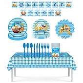 economico Forniture per feste-118 pezzi di forniture per festa dell&#039;oktoberfest 16 pezzi 9 piatti piani 16 pezzi 7 piatti da dessert 16 tazze 1 tovaglia 20 tovaglioli per il pranzo 1 striscione e 48 pezzi coltello forchetta e